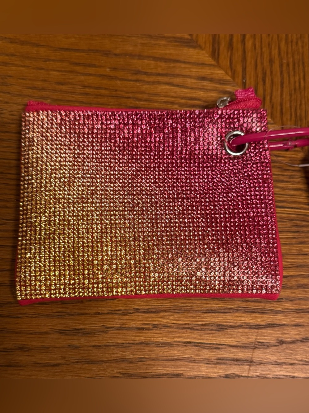 Rhinestone Ombre Card Holder Coin Purse Pink Gold Crystal Wallet Keychain NWT